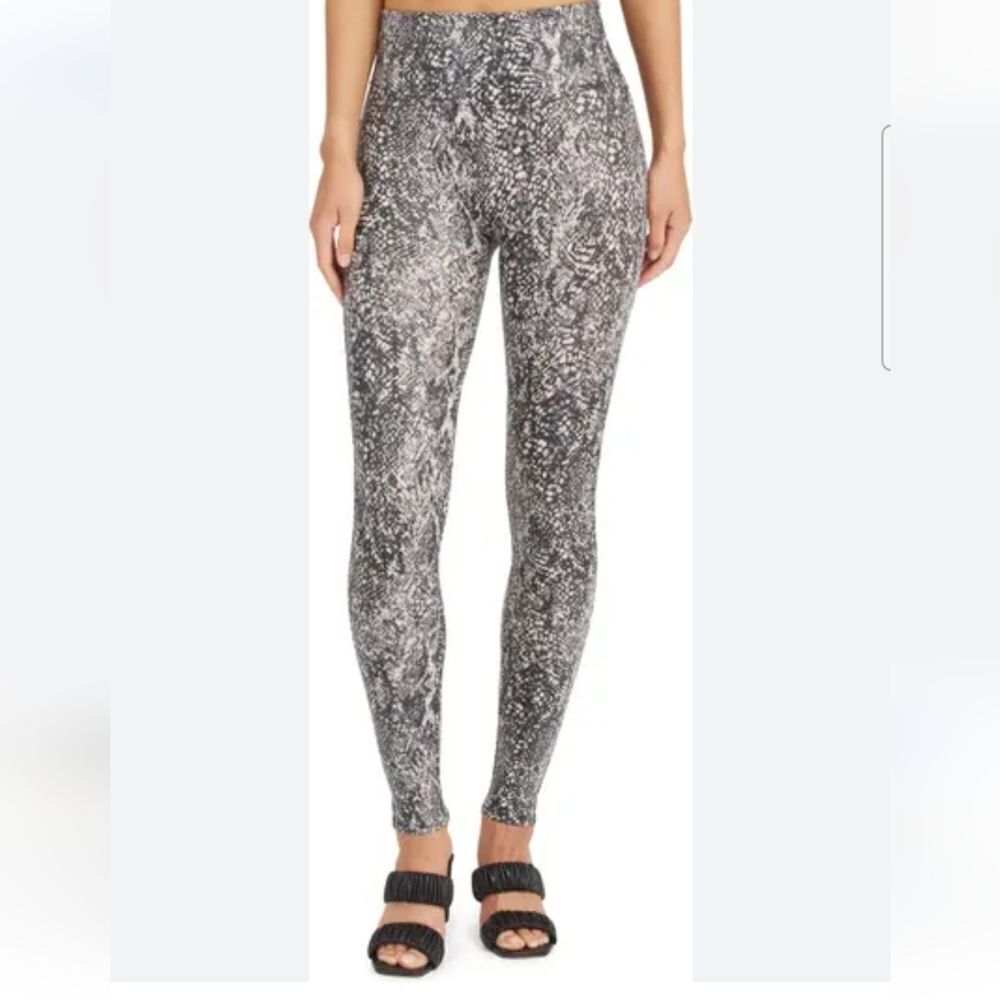 Spanx Faux Leather Snake Print Shine Leggings Size XL